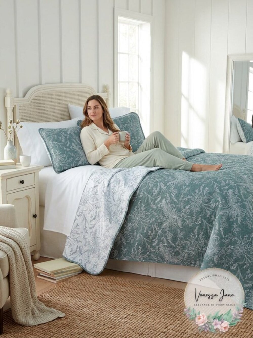 SOUTHSHORE Fine Linens Lightweight Reversible Floral Quilt and Sham Set